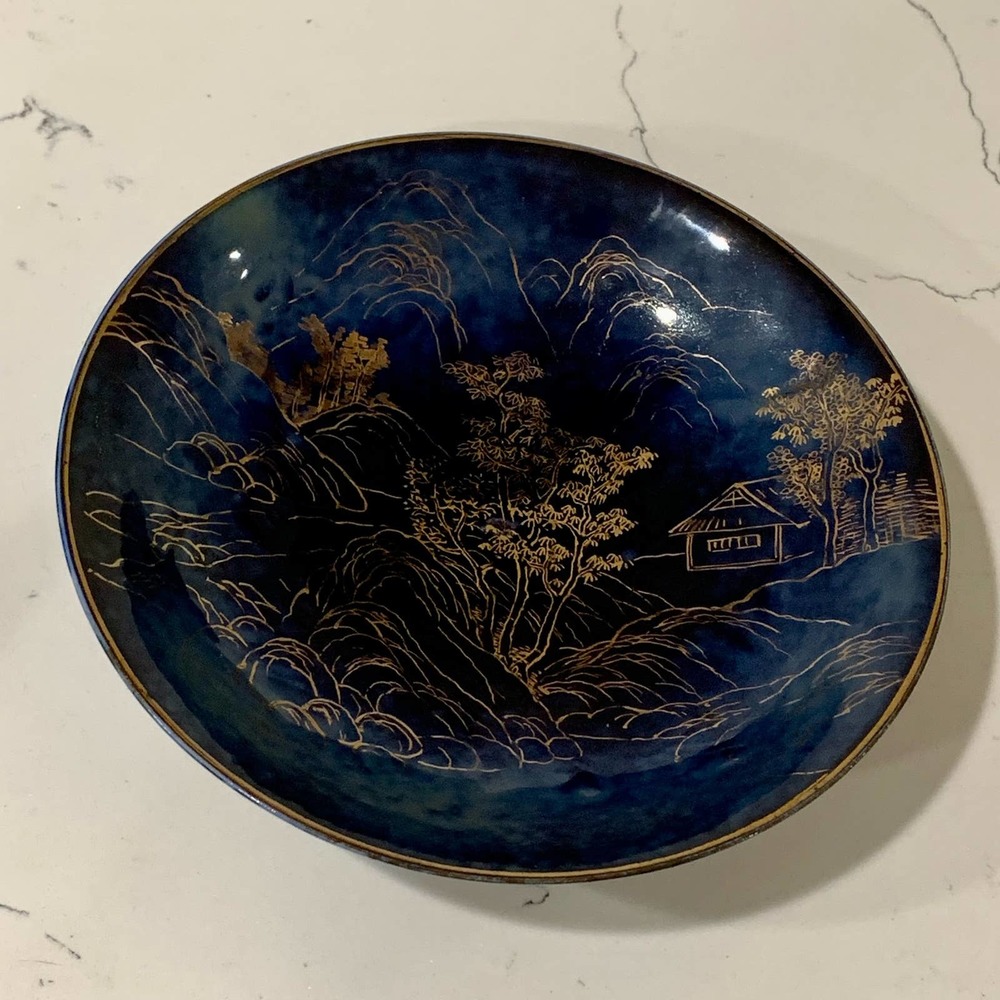 Vintage Blue and Gold Decorative Porcelain Bowl